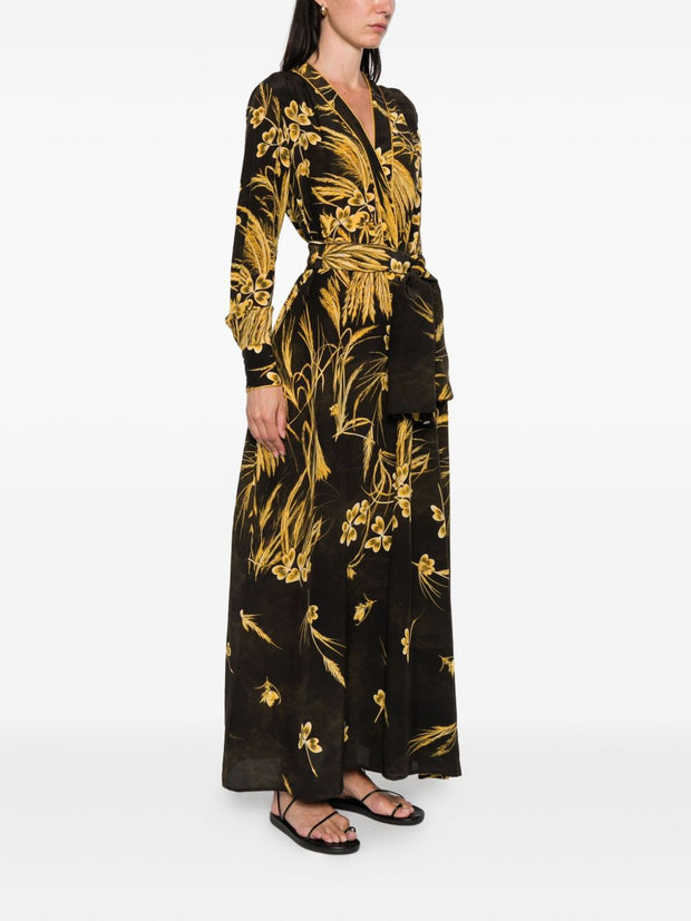 F.R.S . Silk Blend Printed Maxi Dress - Yellow
