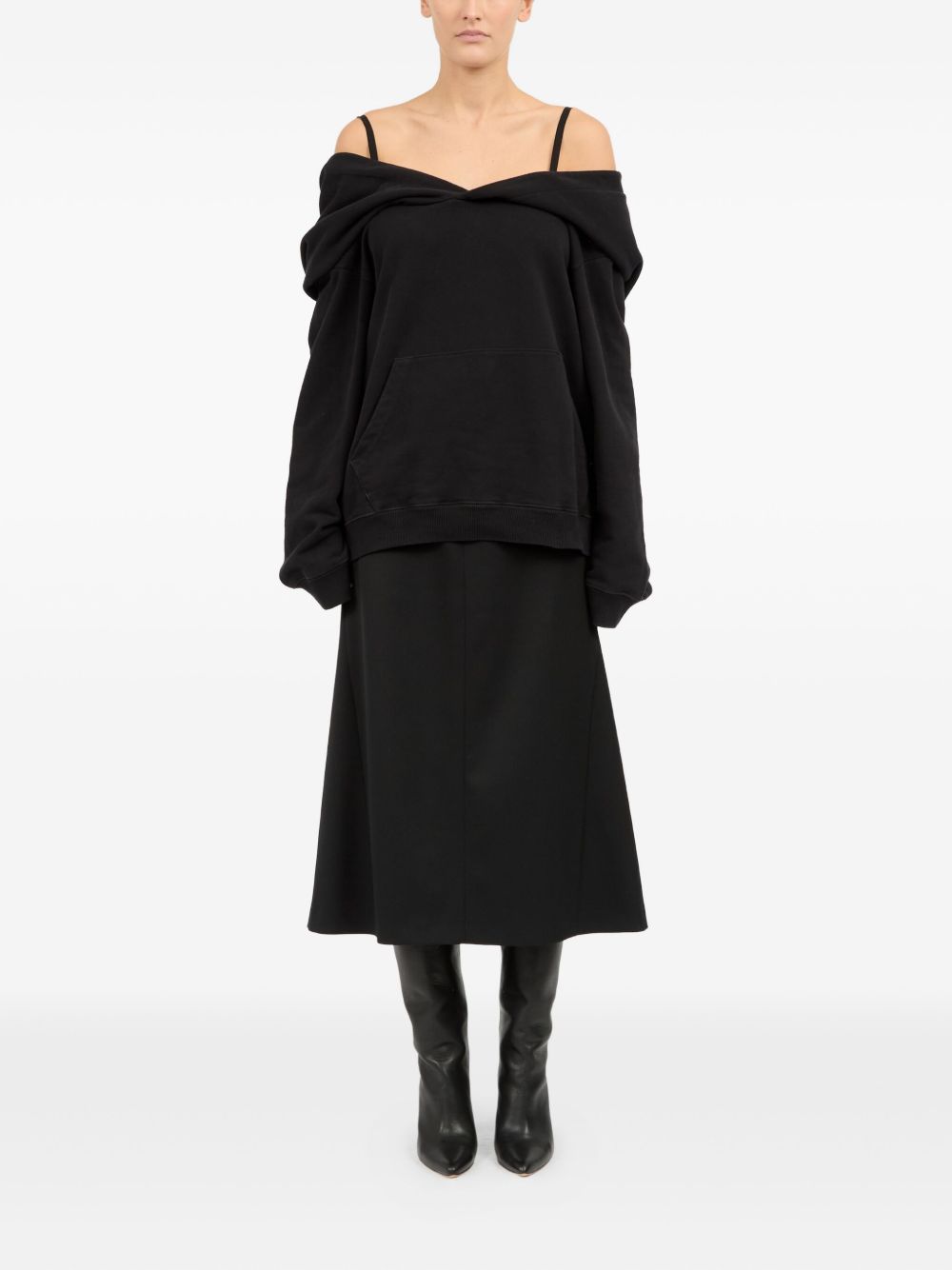 MM6 Maison Margiela Off-shoulder Cotton Sweatshirt - Black