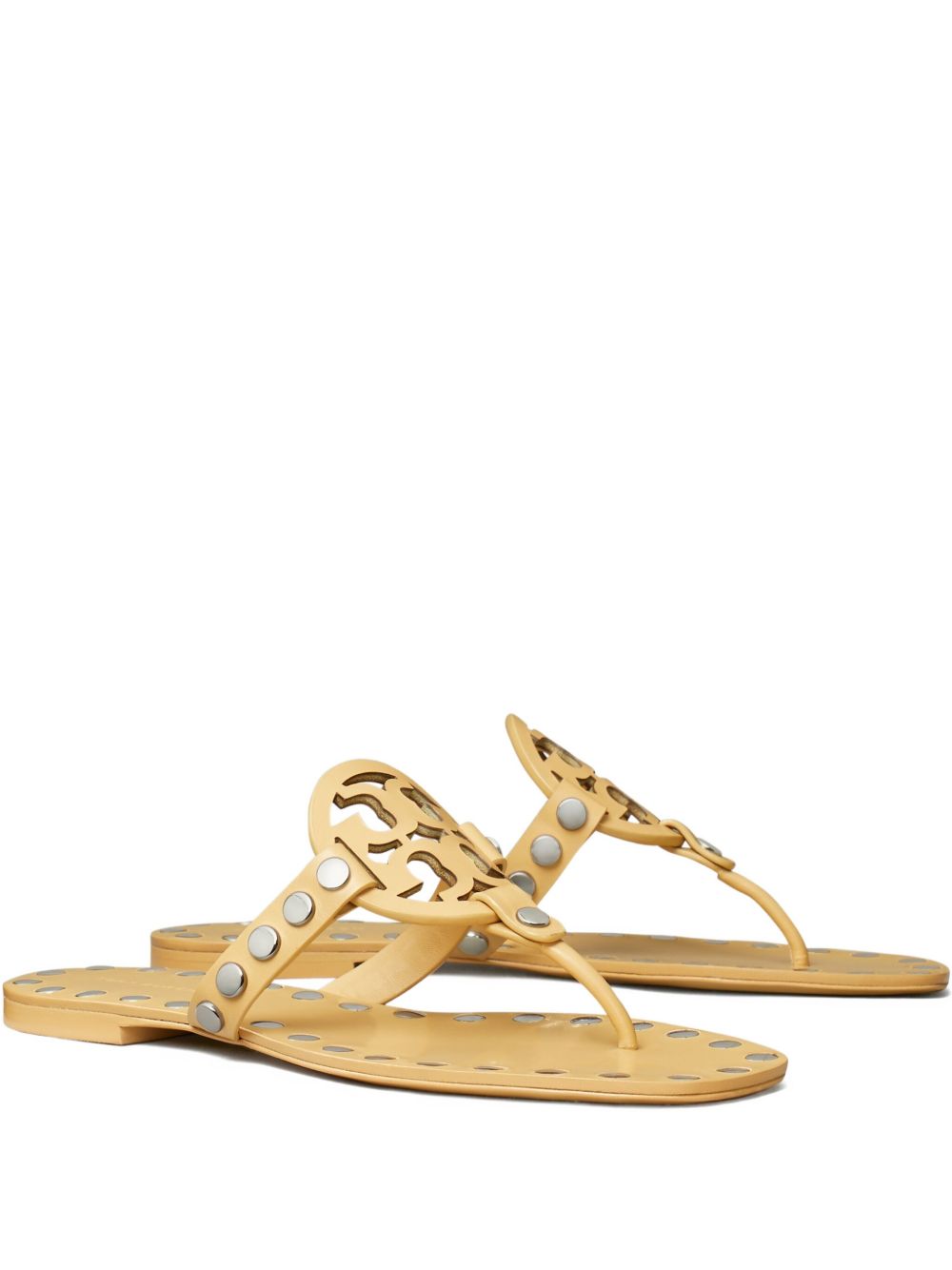 Tory Burch Studded Miller Leather Flat Sandals - Beige