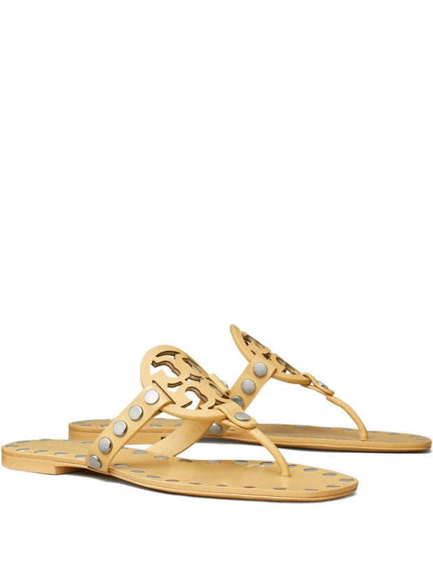 Tory Burch Studded Miller Leather Flat Sandals - Beige