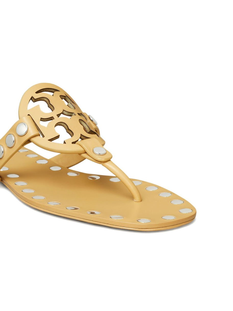 Tory Burch Studded Miller Leather Flat Sandals - Beige