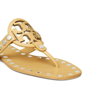 Tory Burch Studded Miller Leather Flat Sandals - Beige
