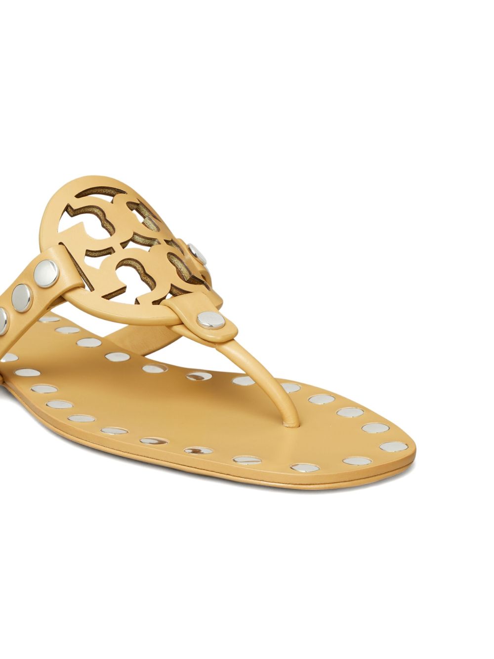 Tory Burch Studded Miller Leather Flat Sandals - Beige