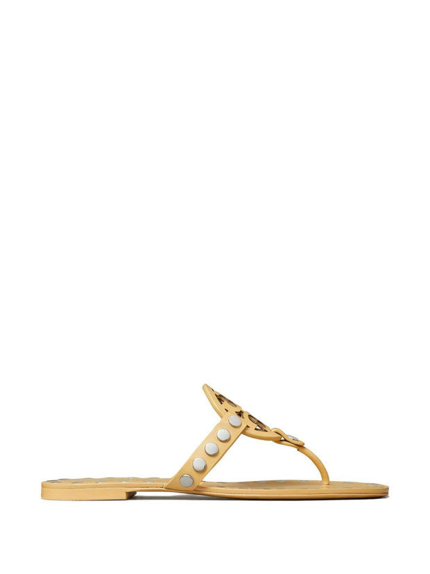 Tory Burch Studded Miller Leather Flat Sandals - Beige