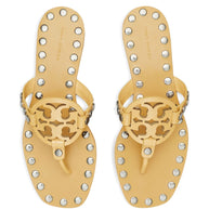 Tory Burch Studded Miller Leather Flat Sandals - Beige
