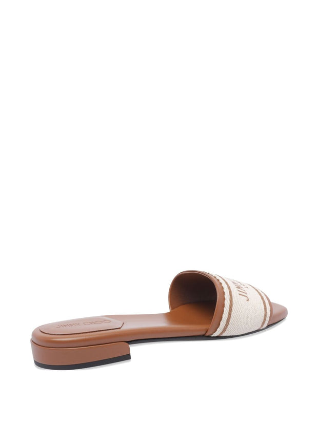 Jimmy Choo Joa Canvas Flat Sandals Leather Brown