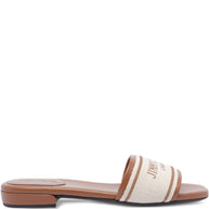 Jimmy Choo Joa Canvas Flat Sandals Leather Brown