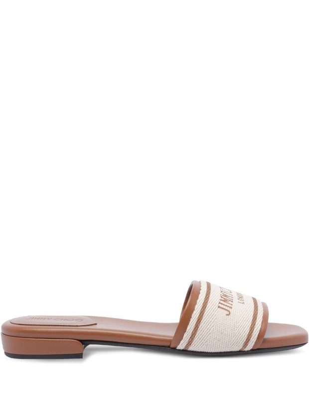 Jimmy Choo Joa Canvas Flat Sandals Leather Brown