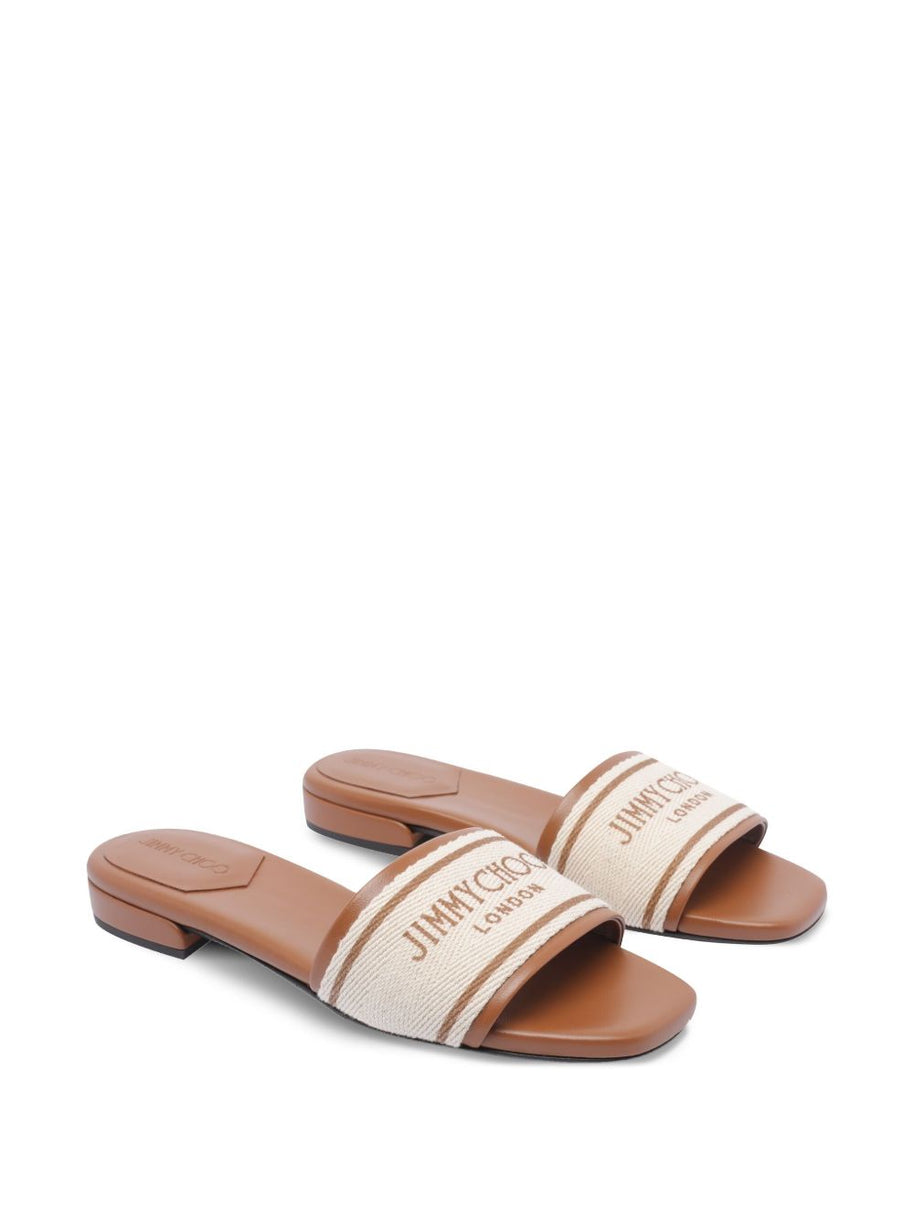 Jimmy Choo Joa Canvas Flat Sandals Leather Brown