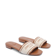 Jimmy Choo Joa Canvas Flat Sandals Leather Brown