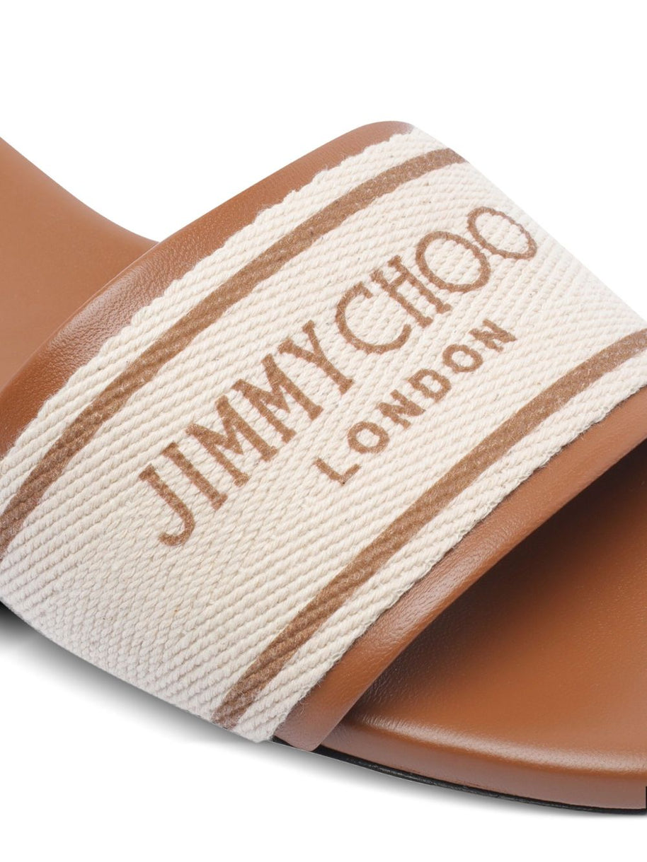 Jimmy Choo Joa Canvas Flat Sandals Leather Brown