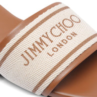 Jimmy Choo Joa Canvas Flat Sandals Leather Brown