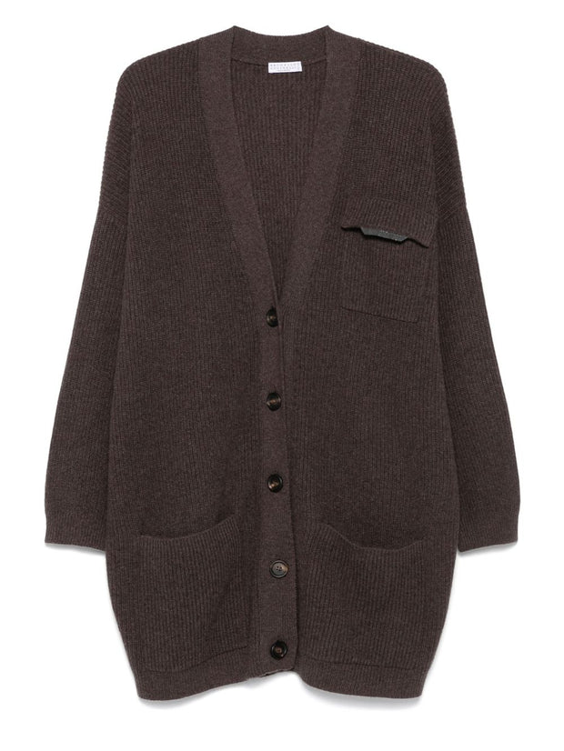 Brunello Cucinelli Cashmere V-necked Cardigan Brown