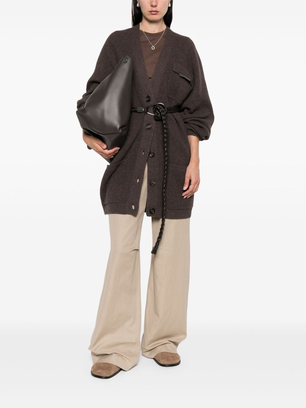 Brunello Cucinelli Cashmere V-necked Cardigan Brown