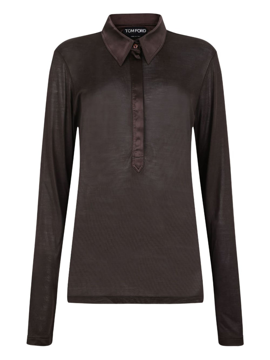 Tom Ford Silk Polo Shirt Brown