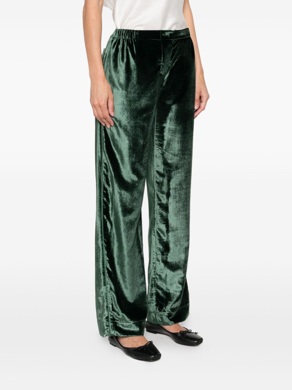 F.R.S . Velvet High-waisted Trousers - Green