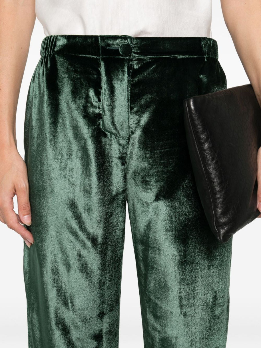 F.R.S . Velvet High-waisted Trousers - Green