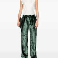 F.R.S . Velvet High-waisted Trousers - Green