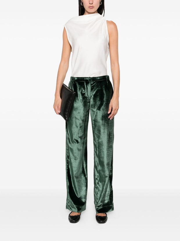 F.R.S . Velvet High-waisted Trousers - Green