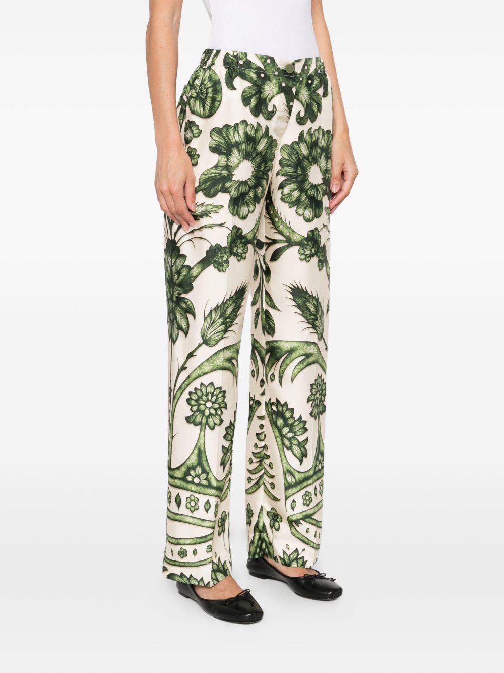 F.R.S . Printed Silk Trousers - Green