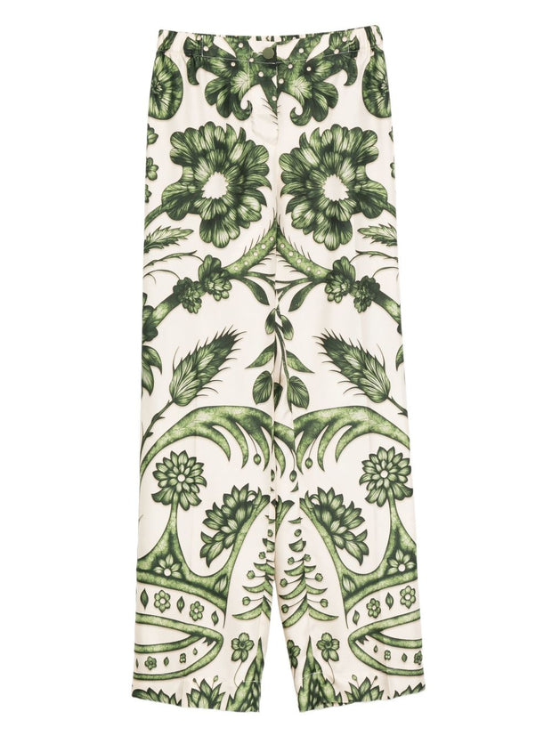 F.R.S . Printed Silk Trousers - Green