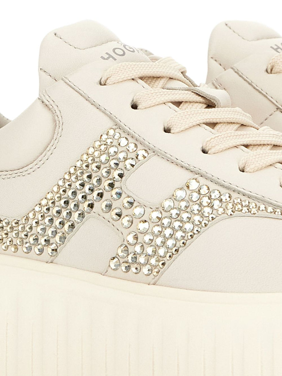 HOGAN PRE H-Stripes Leather Sneakers - Ivory