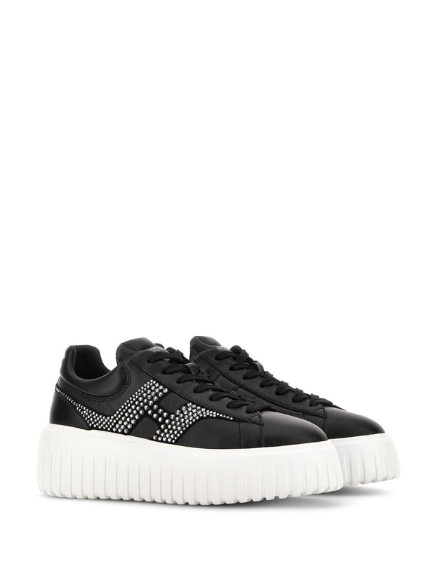 HOGAN PRE H-Stripes Leather Sneakers - Black