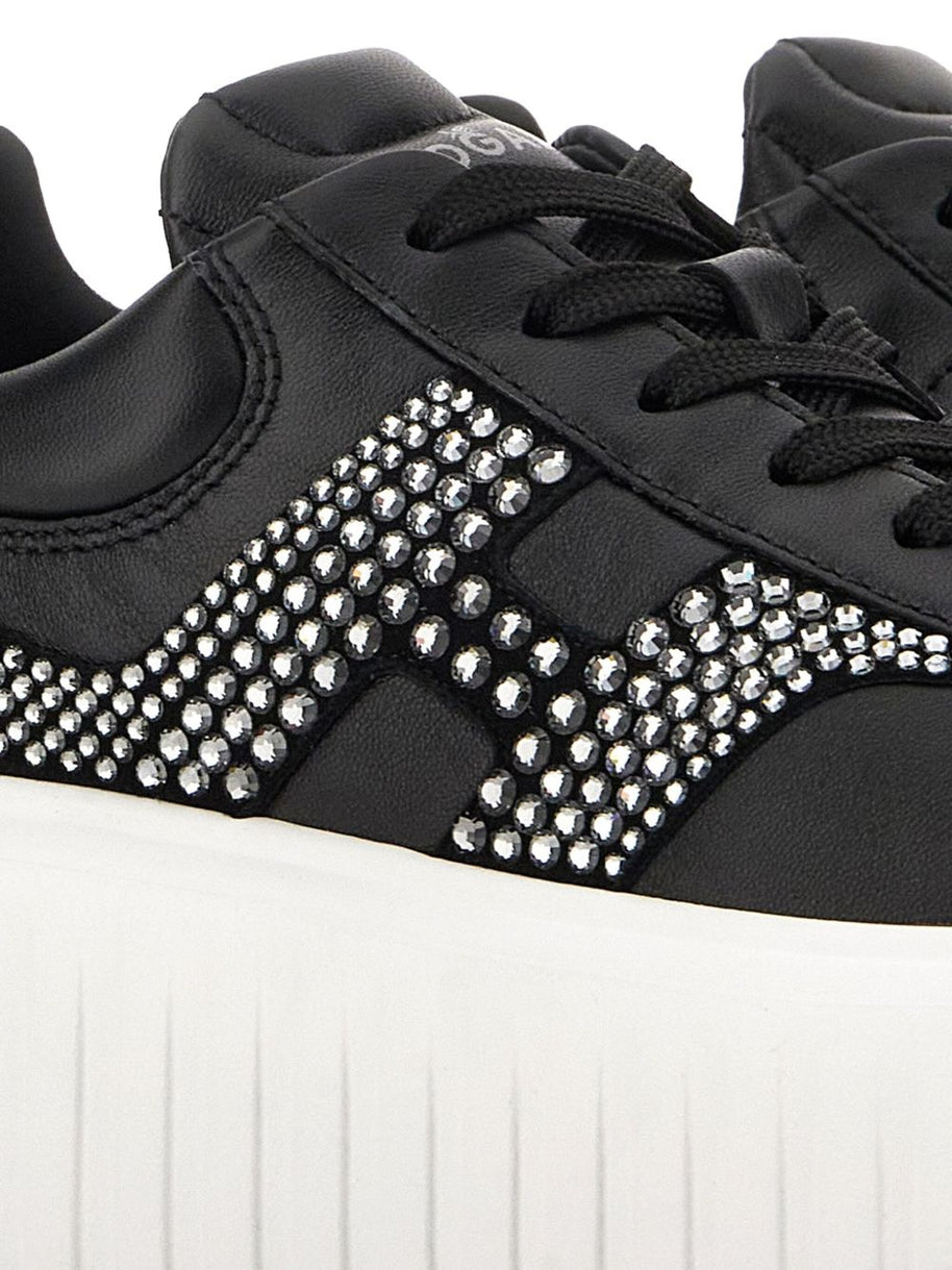 HOGAN PRE H-Stripes Leather Sneakers - Black