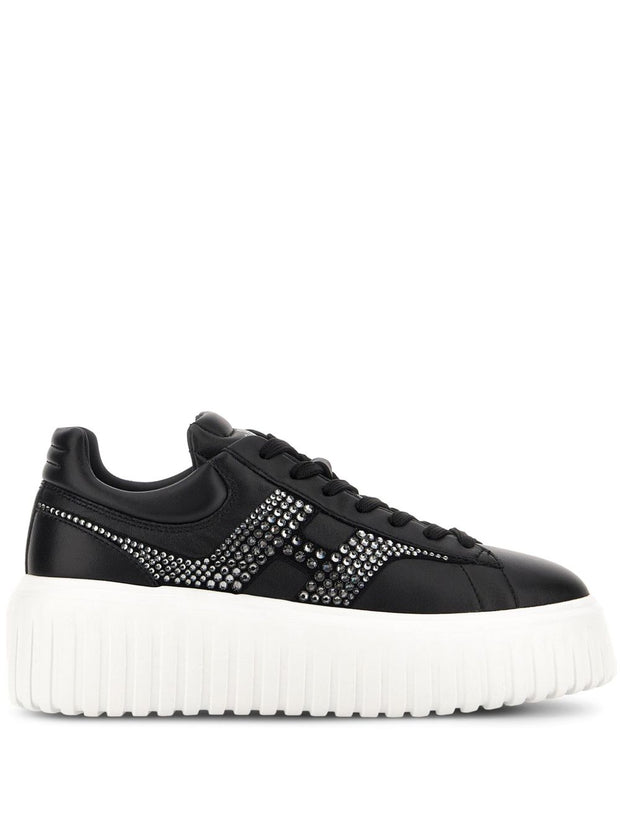 HOGAN PRE H-Stripes Leather Sneakers - Black