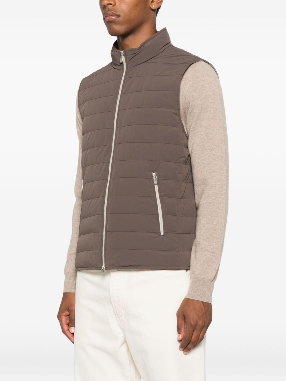 Brunello Cucinelli Nylon Down Vest Jacket - Brown