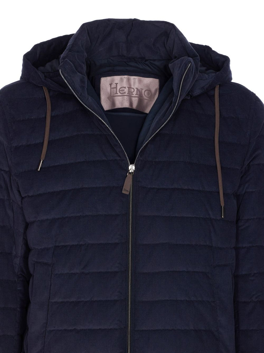 Herno Corduroy Short Down Jacket - Blue