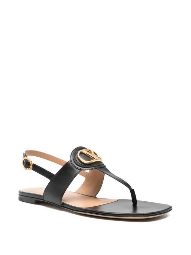 Valentino Garavani VLogo Signature Leather Thong Sandals - Black