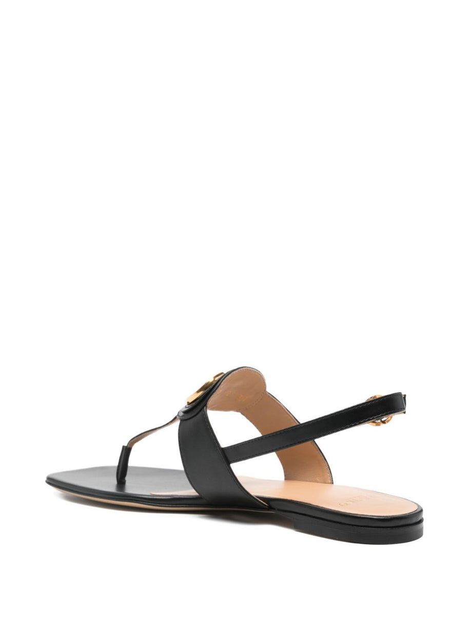 Valentino Garavani VLogo Signature Leather Thong Sandals - Black
