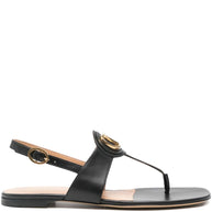 Valentino Garavani VLogo Signature Leather Thong Sandals - Black