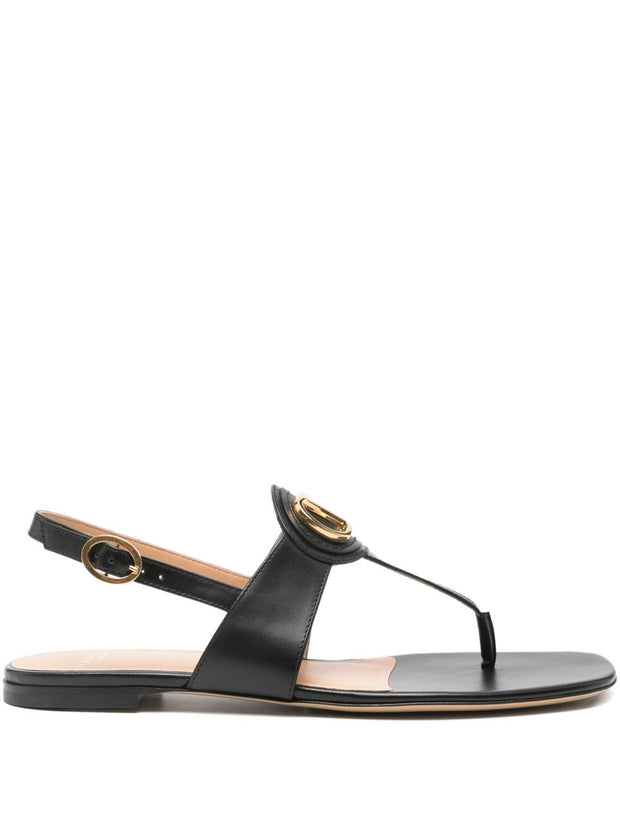 Valentino Garavani VLogo Signature Leather Thong Sandals - Black
