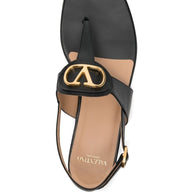 Valentino Garavani VLogo Signature Leather Thong Sandals - Black