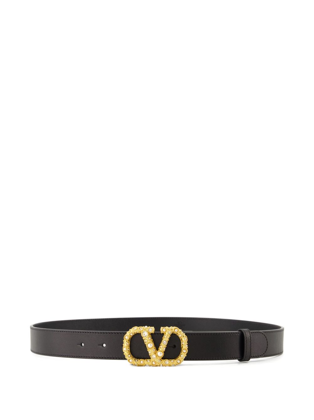 Valentino Garavani Crystal Embellishment VLogo Signature Leather Belt