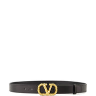 Valentino Garavani Crystal Embellishment VLogo Signature Leather Belt
