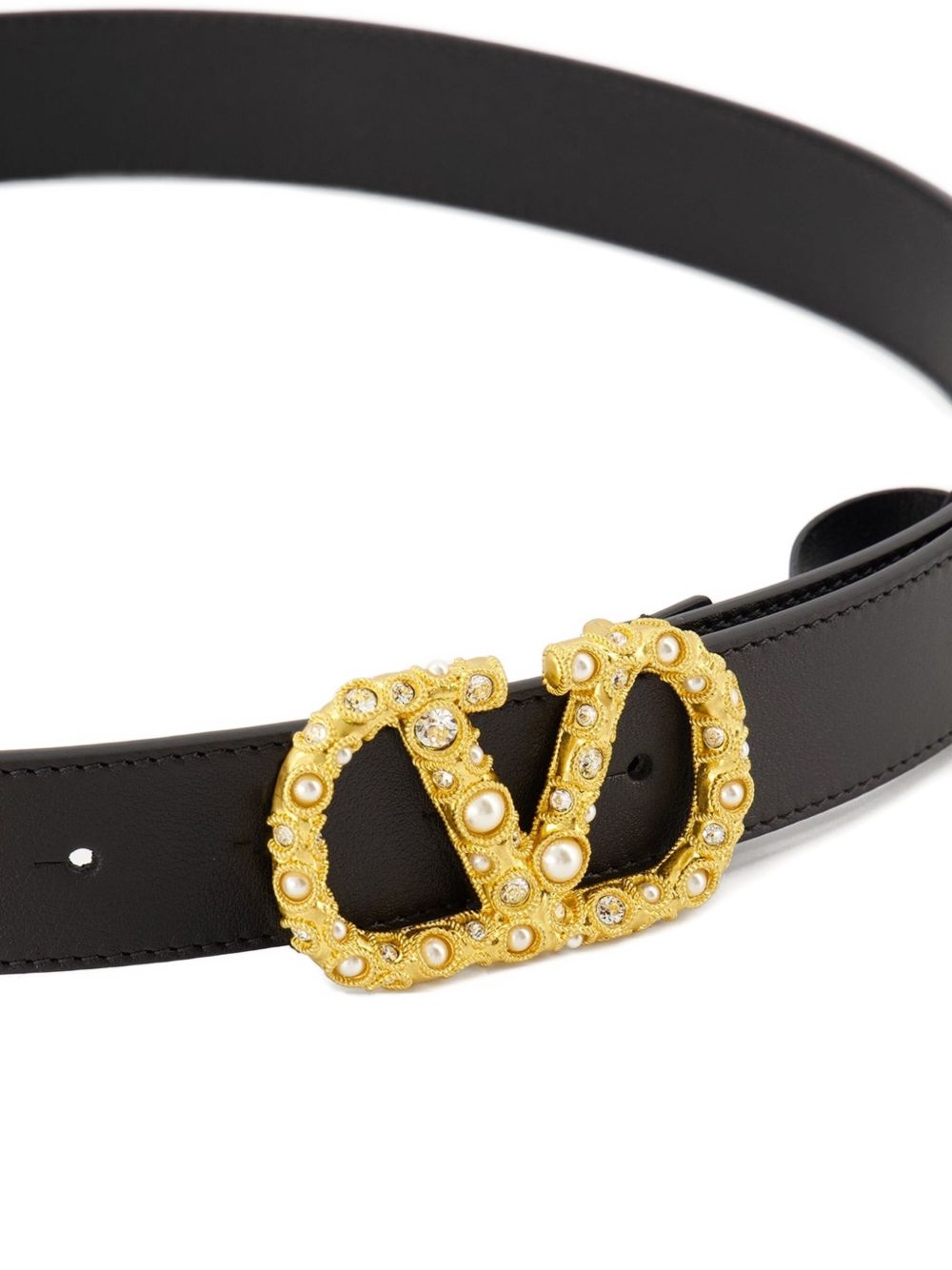 Valentino Garavani Crystal Embellishment VLogo Signature Leather Belt