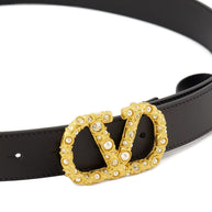 Valentino Garavani Crystal Embellishment VLogo Signature Leather Belt