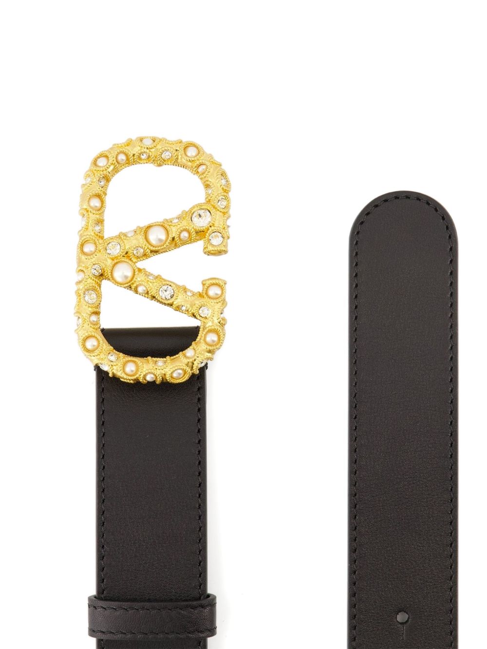 Valentino Garavani Crystal Embellishment VLogo Signature Leather Belt