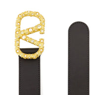 Valentino Garavani Crystal Embellishment VLogo Signature Leather Belt