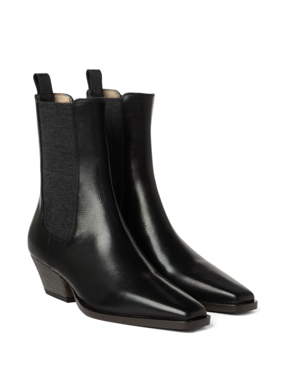 Brunello Cucinelli Classic Leather Chelsea Boot With Precious Block Heels