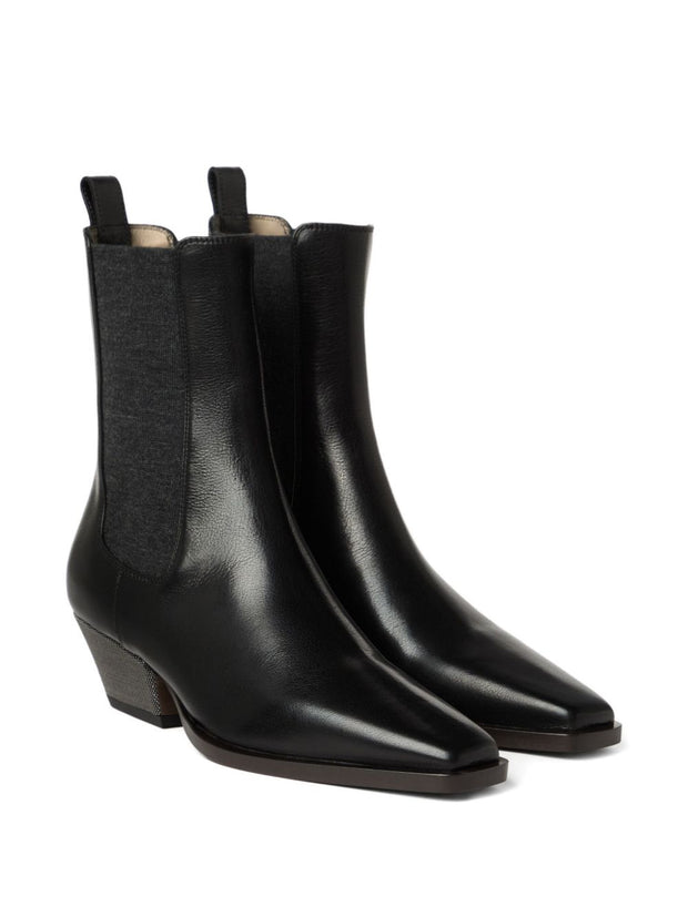 Brunello Cucinelli Cuban Heel Leather Boots - Black