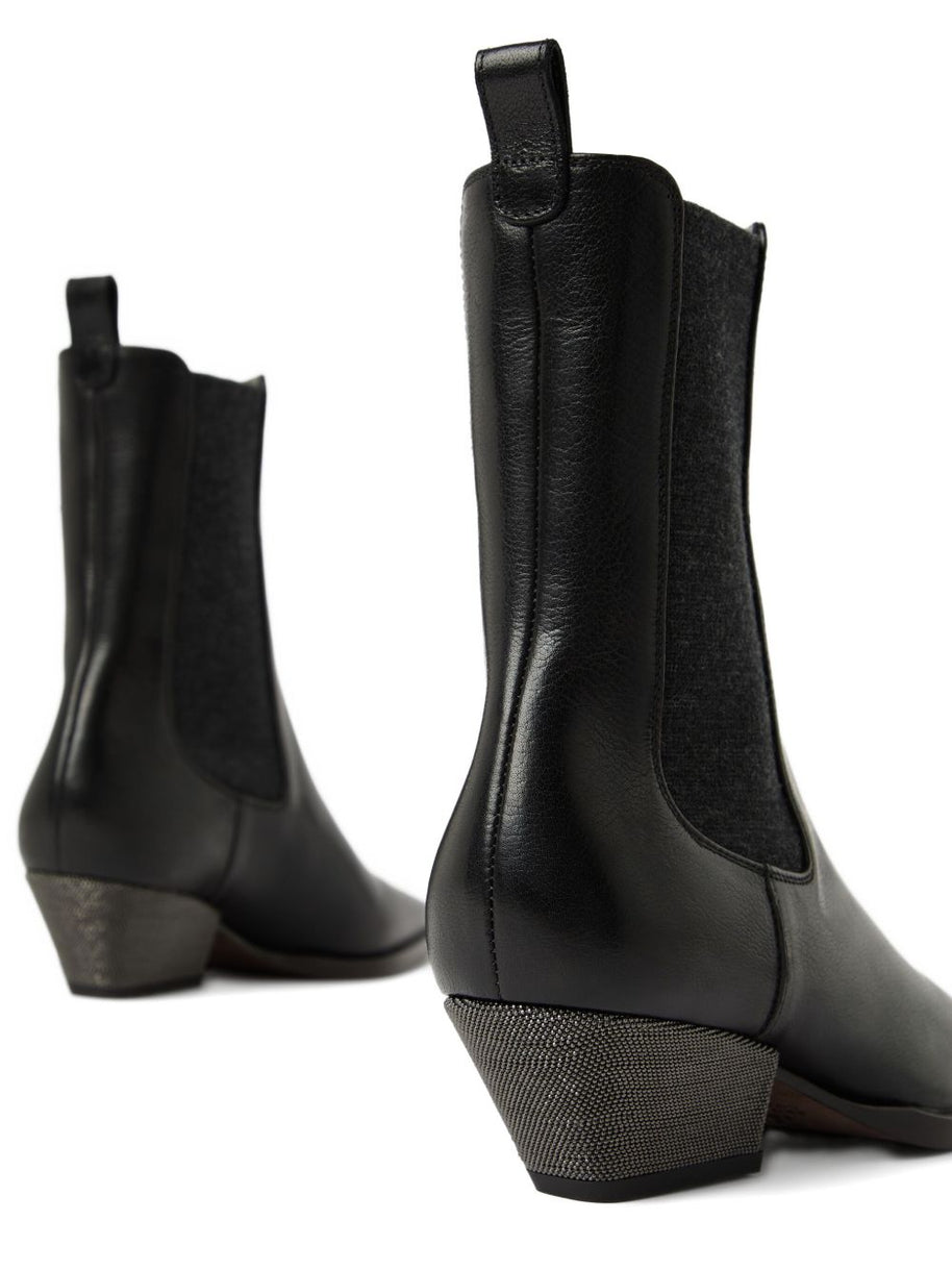 Brunello Cucinelli Cuban Heel Leather Boots - Black