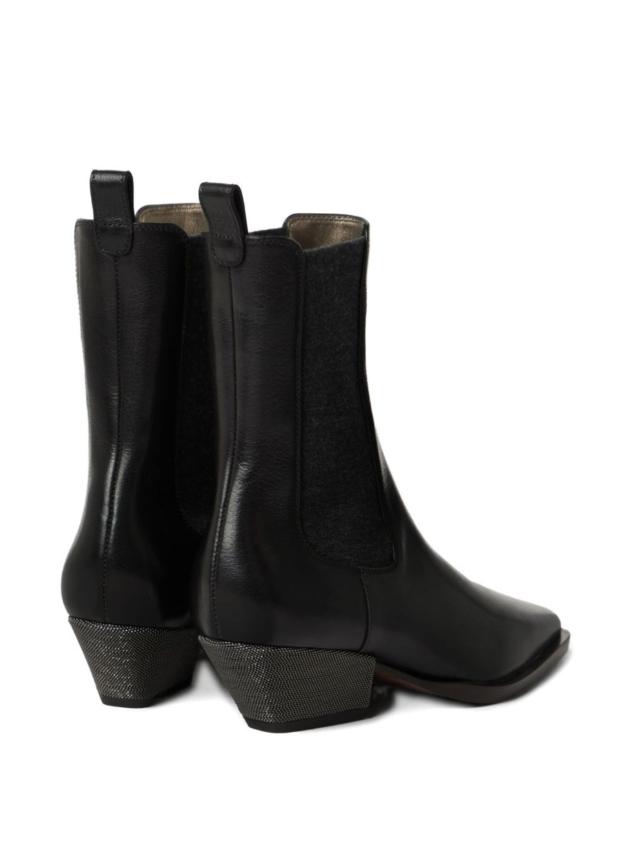 Brunello Cucinelli Cuban Heel Leather Boots - Black