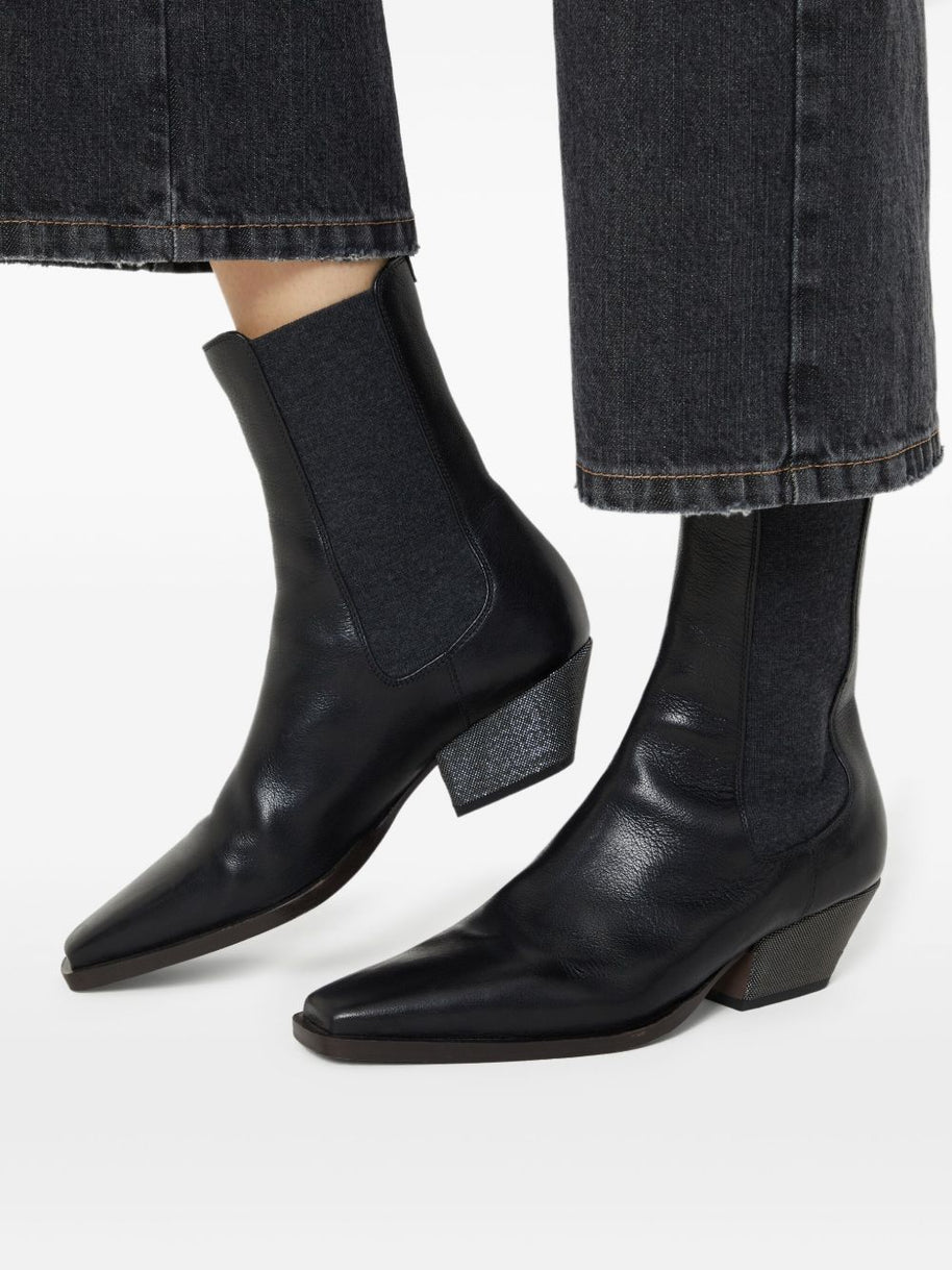 Brunello Cucinelli Cuban Heel Leather Boots - Black