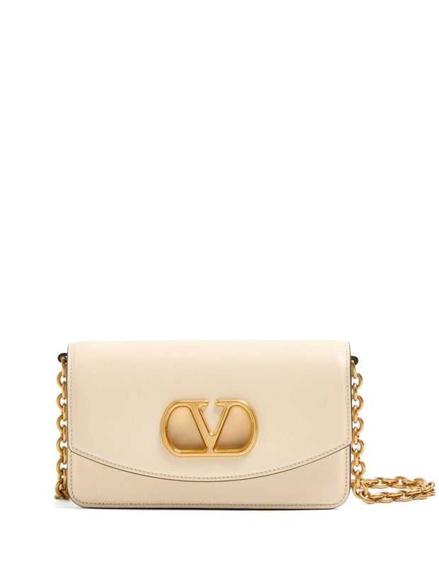Valentino Garavani VLogo Signature Detail Vain Small Leather Clutch Bag - White