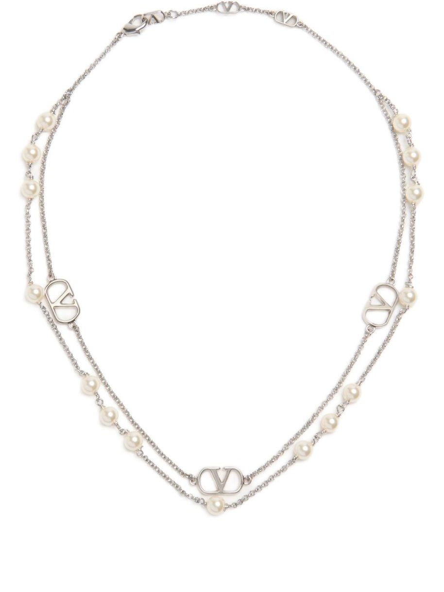 Valentino Garavani VLogo Signature Necklace With Swarowski Pearls - Silver