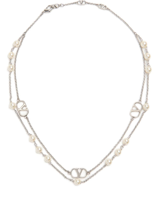 Valentino Garavani VLogo Signature Necklace With Swarowski Pearls - Silver